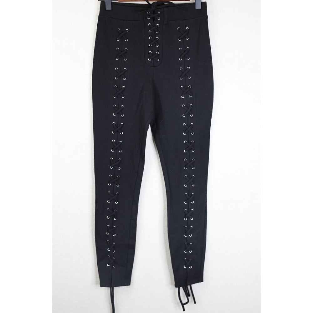 LPA Womens Black Grommet Lace Up Front Pants Size Small High Rise Skinny
